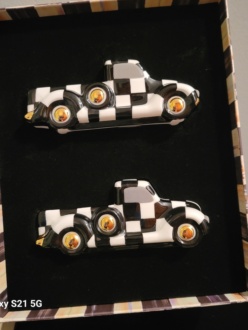 MacKenzie-Childs Black and White Check Truck Salt and Pepper Shakers